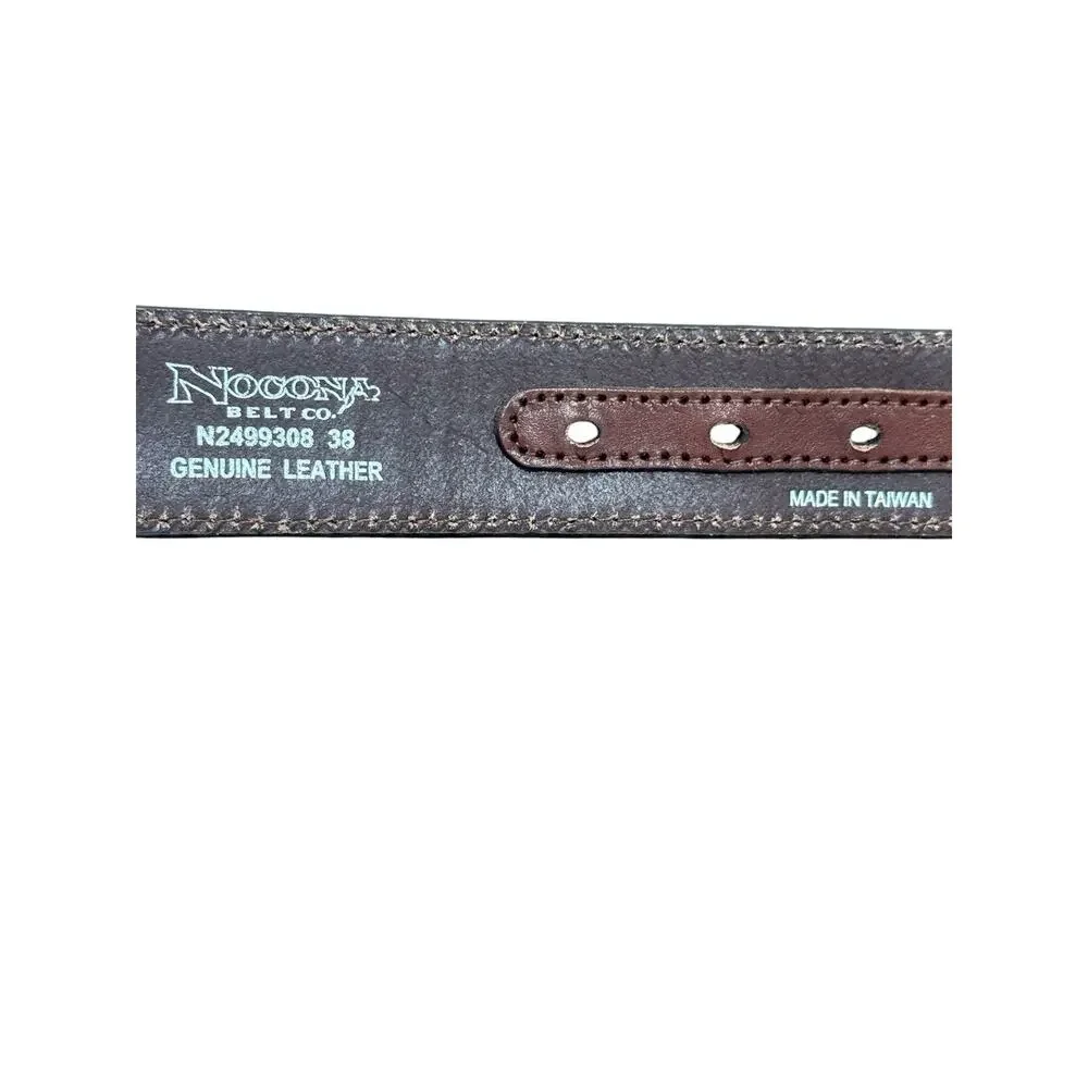 Nocona Beaded Western Leather Belt Tooled Floral Silver Buckle Size 38 N2499308